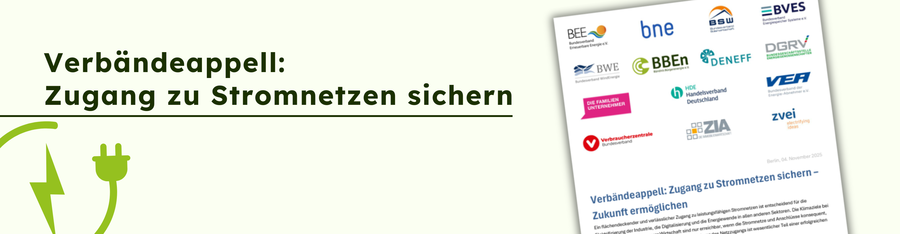 Verbändeappell: Zugang zu Stromnetzen sichern –  Zukunft ermöglichen
