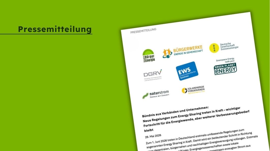 Bündnis aus Verbänden und Unternehmen: Neue Regelungen zum Energy Sharing treten in Kraft – wichtiger Fortschritt für die Energiewende, aber weiterer Verbesserungsbedarf bleibt